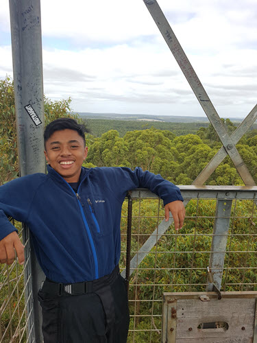 Leary on top of Gloucester Tree in Pemberton