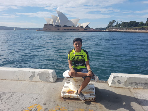 Leary with the Sydney Opera House in the background