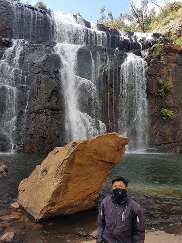 Leary in front of McKenzie Fall